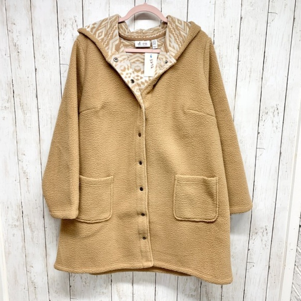 Denim & Company Sherpa Hooded Coat Women Size 1X Tan Southwestern Fleece A297780